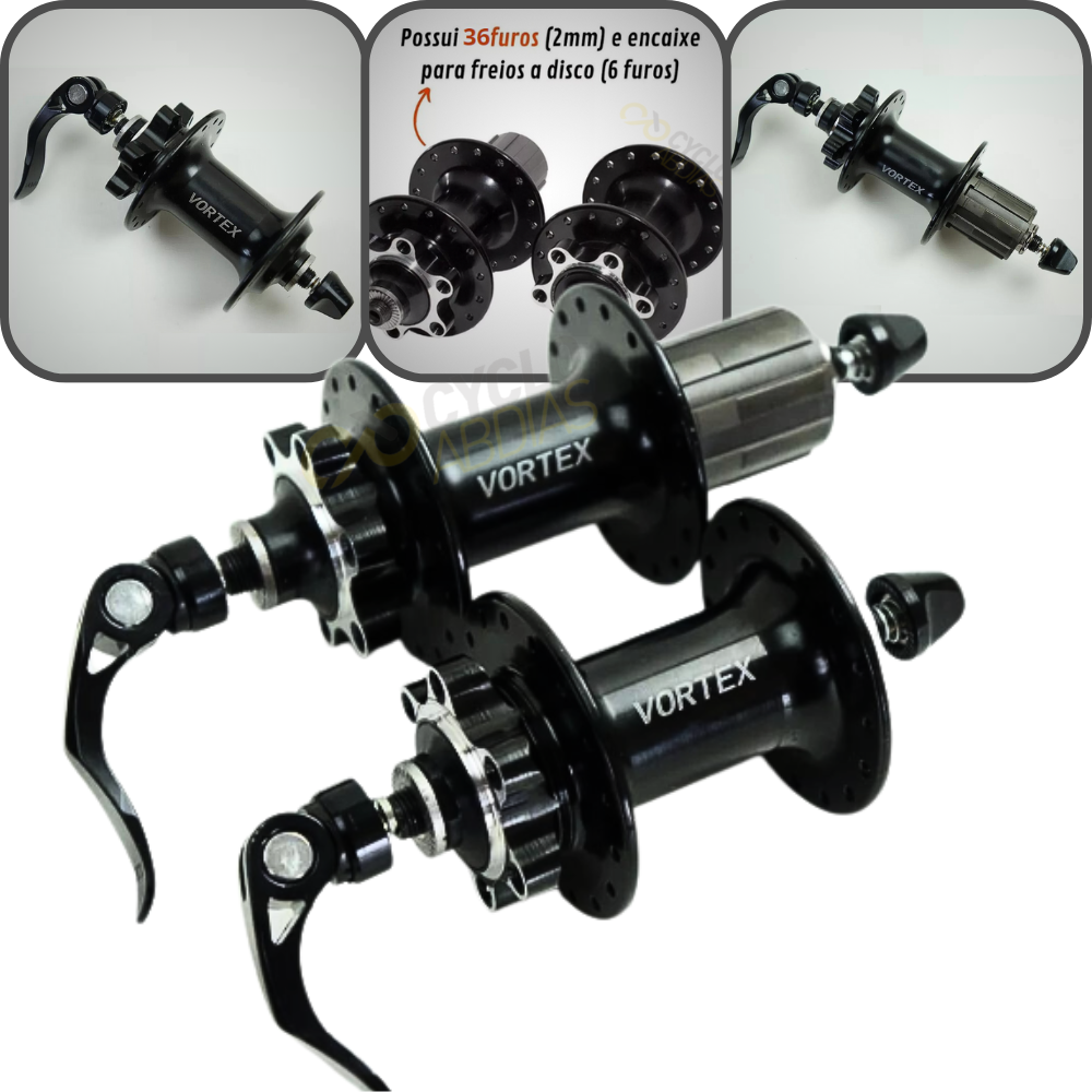 Par De Cubo Vortex Disc Rolamentado De 36 Furos Para 8, 9, 10, 11 E 12 Velocidades - Padrão Hg | Preto