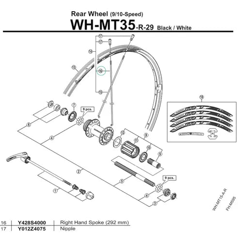 Raio Para Roda Shimano Wh-mt35-r-29 292mm Direito Y428s4000