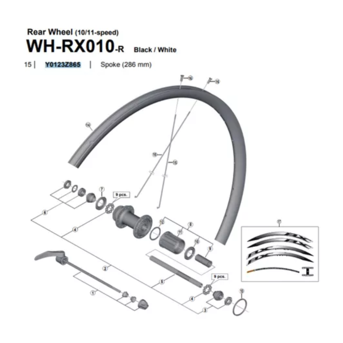 Raio Traseiro para roda Shimano WH-R500 286mm - Unidade