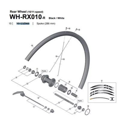Raio Traseiro para roda Shimano WH-R500 286mm - Unidade