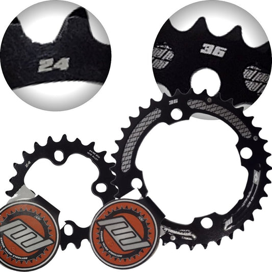 Kit Coroa Nottable Indexada 36 E 24 Dentes 4 Furos Bcd 104 E 64/68 Mm - Alumínio | Preta