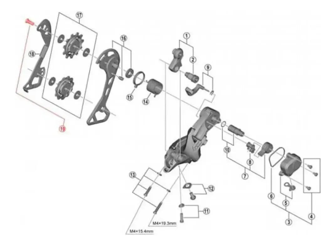 Parafuso Da Roldana De Câmbio Traseiro Shimano Xtr Rd-m950 Prateado