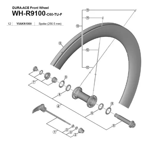 Raio Para Roda Shimano Wh-9100-c60-tu-f 256.5mm Dianteira Un