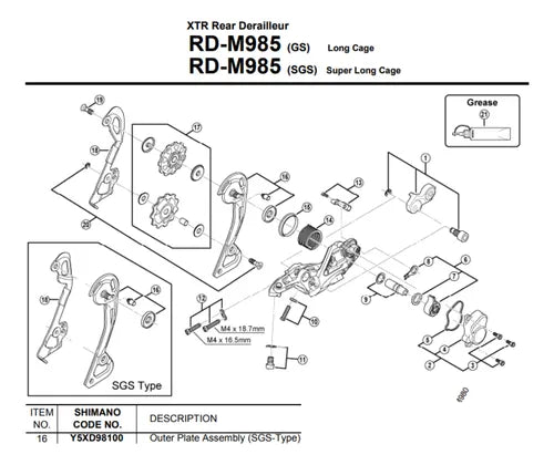 Haste De Câmbio Shimano Rd-m985 - Externa Sgs Y5xd98100