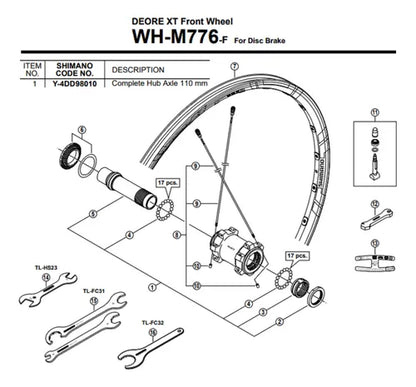 Eixo Completo Para Cubo Shimano Xtr Wh-m985-r Y3dx98010