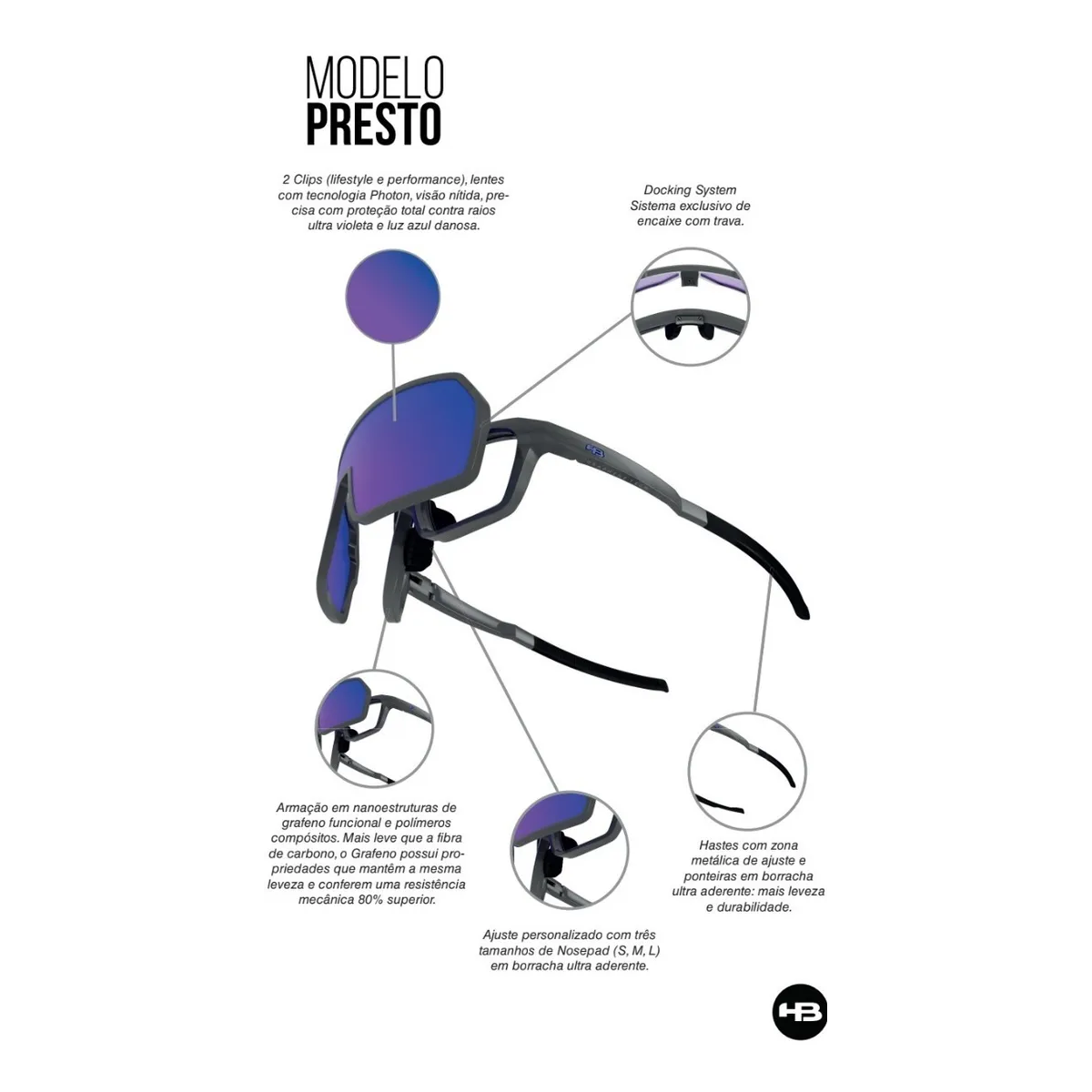 Óculos HB Presto Graphene Clip On