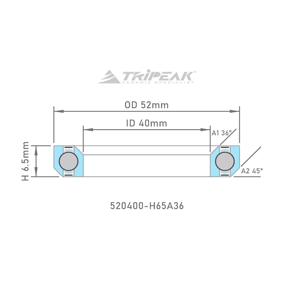 Rolamento de caixa de direção Tripeak - 52x40x6.5 36ºx45º