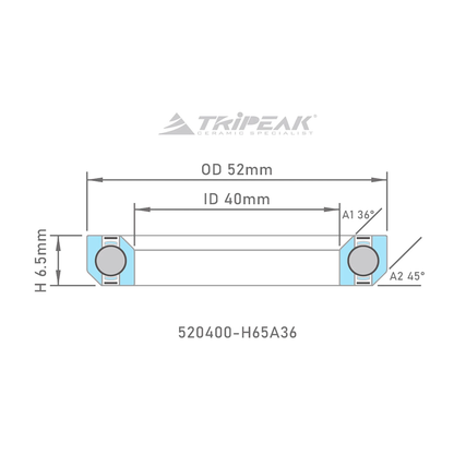 Rolamento de caixa de direção Tripeak - 52x40x6.5 36ºx45º