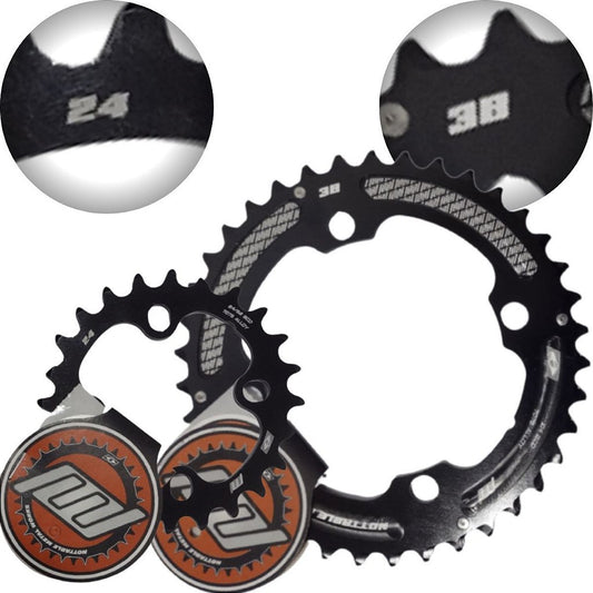 Kit Coroa Nottable Indexada 38 E 24 Dentes4 Furos Bcd 104 E 64/68 Mm - Alumínio | Preta